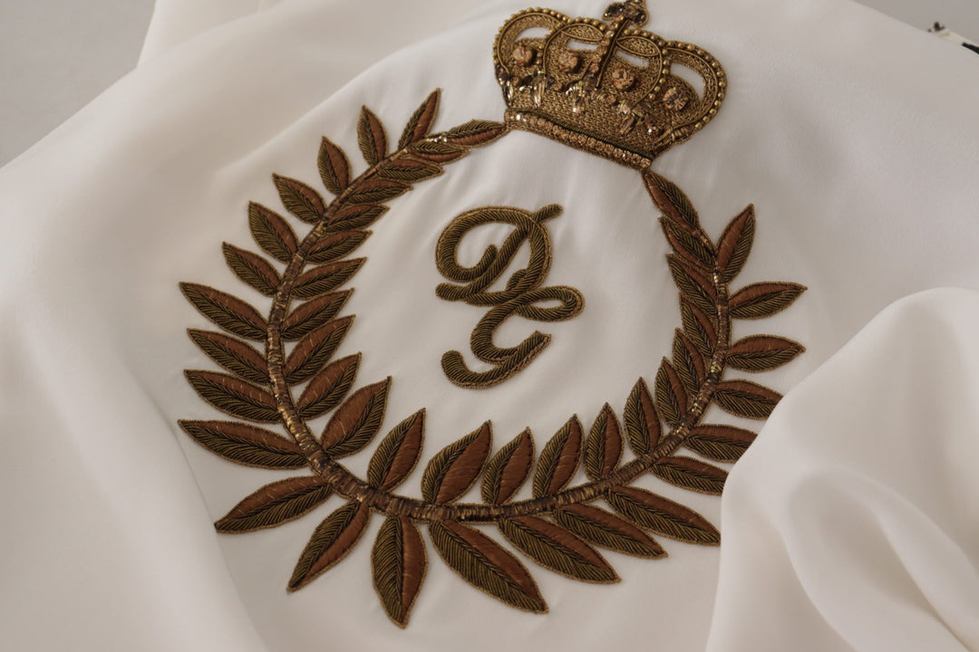 Dolce &amp; Gabbana - White Silk Gold DG Crown Crystal Blouse Top