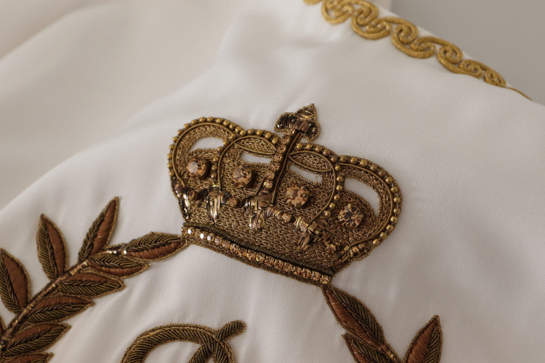 Dolce &amp; Gabbana - White Silk Gold DG Crown Crystal Blouse Top