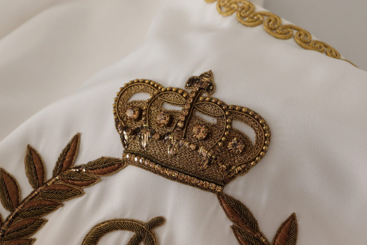 Dolce &amp; Gabbana - White Silk Gold DG Crown Crystal Blouse Top