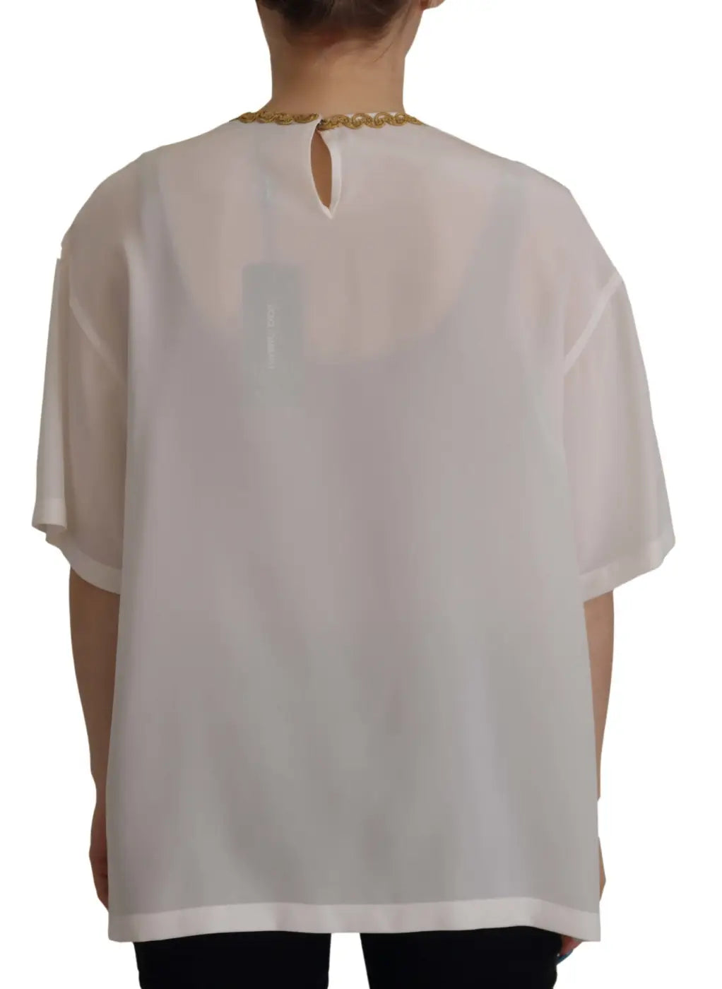 Dolce &amp; Gabbana White Silk Gold DG Crown Crystal Blouse Top