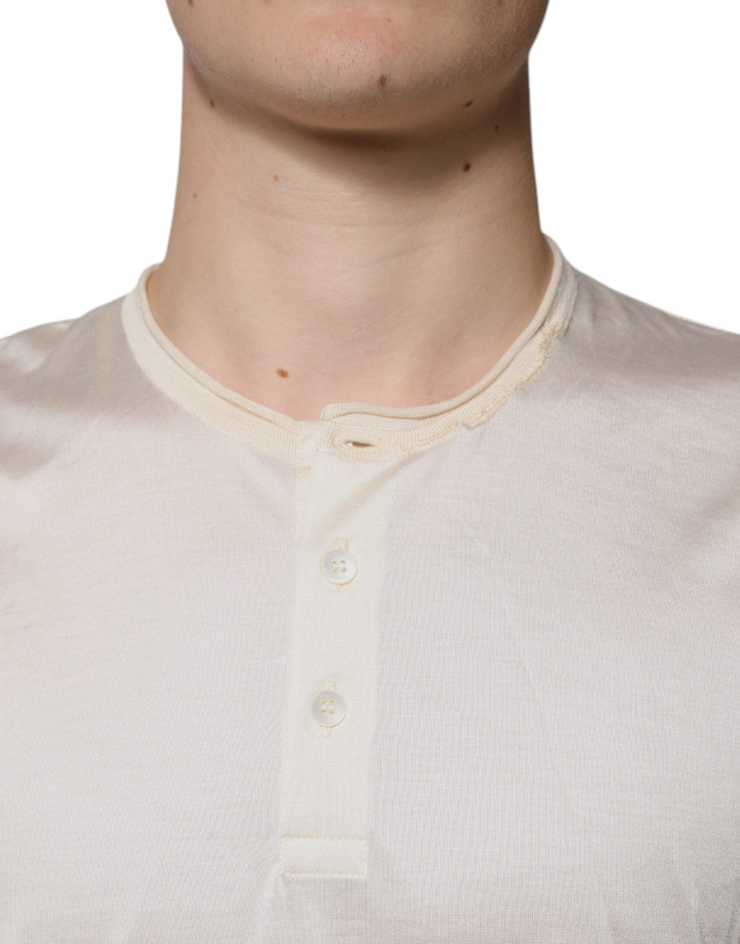 Dolce &amp; Gabbana off White Silk Henley Short Sleeves T-shirt