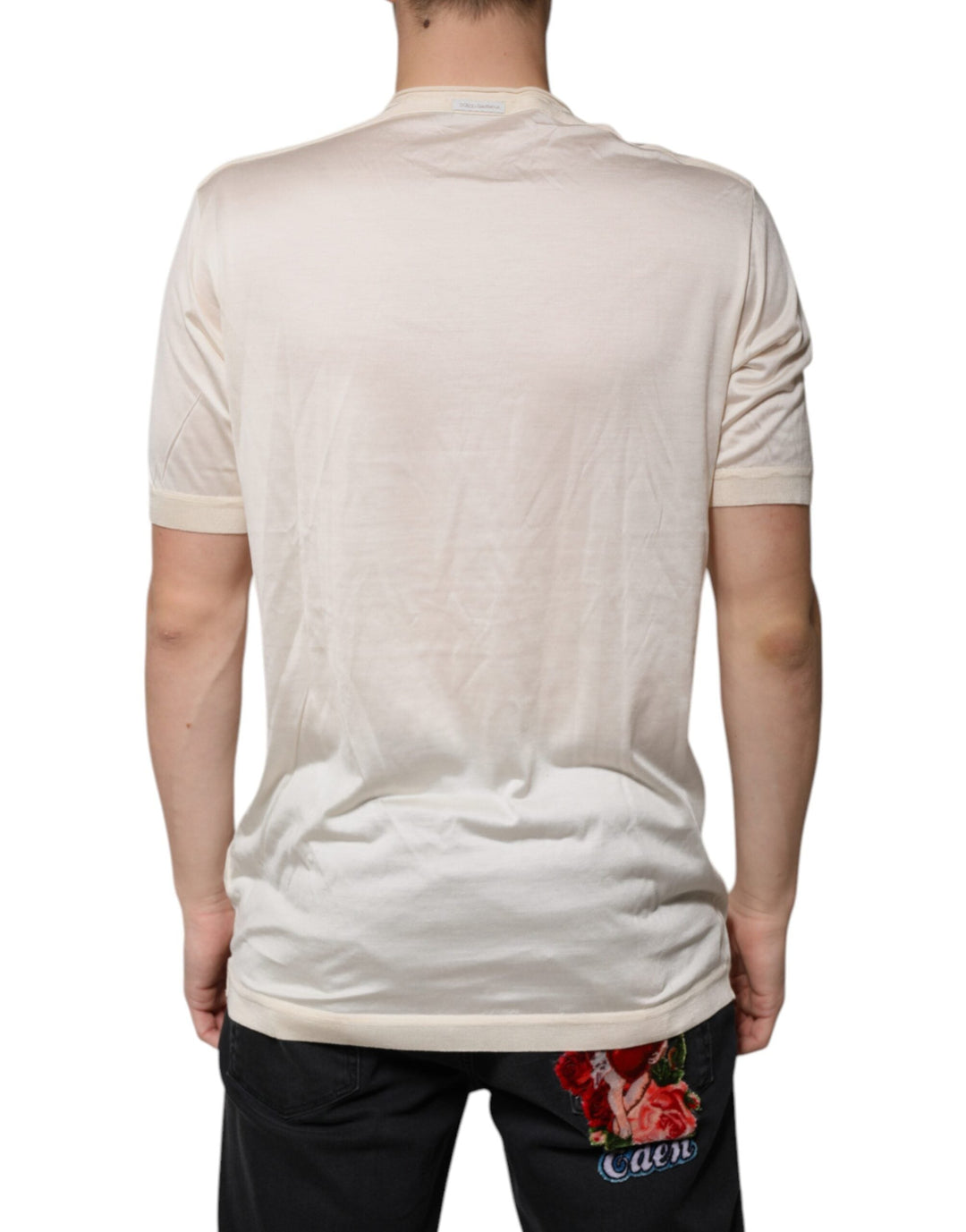 Dolce &amp; Gabbana off White Silk Henley Short Sleeves T-shirt