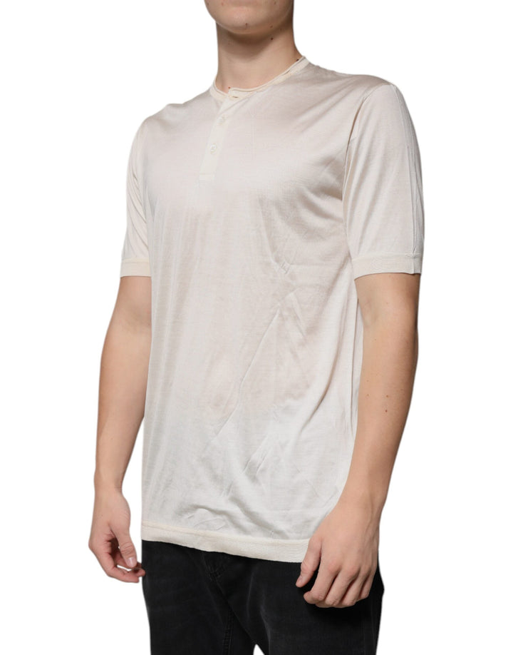 Dolce &amp; Gabbana off White Silk Henley Short Sleeves T-shirt