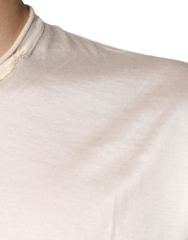 Dolce &amp; Gabbana off White Silk Henley Short Sleeves T-shirt