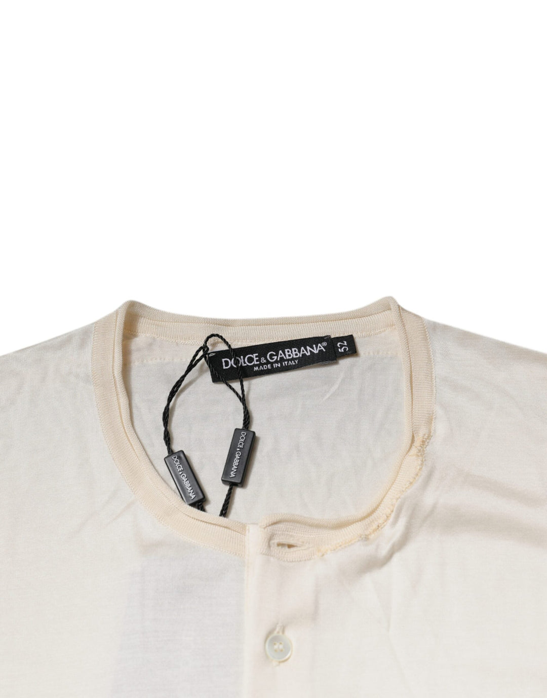 Dolce &amp; Gabbana off White Silk Henley Short Sleeves T-shirt