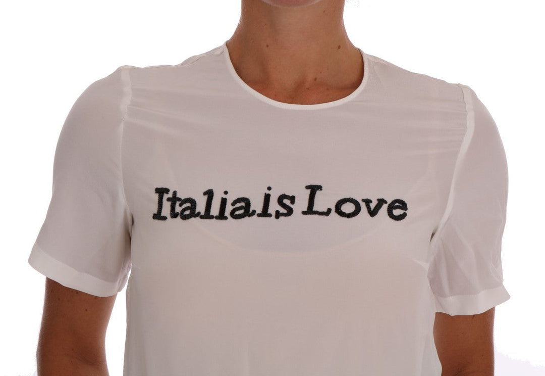 Dolce &amp; Gabbana - White Silk ITALIA IS LOVE Blouse T-shirt