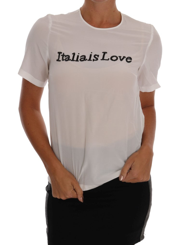 Dolce &amp; Gabbana - White Silk ITALIA IS LOVE Blouse T-shirt
