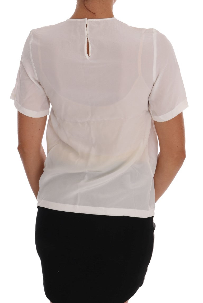 Dolce &amp; Gabbana - White Silk ITALIA IS LOVE Blouse T-shirt