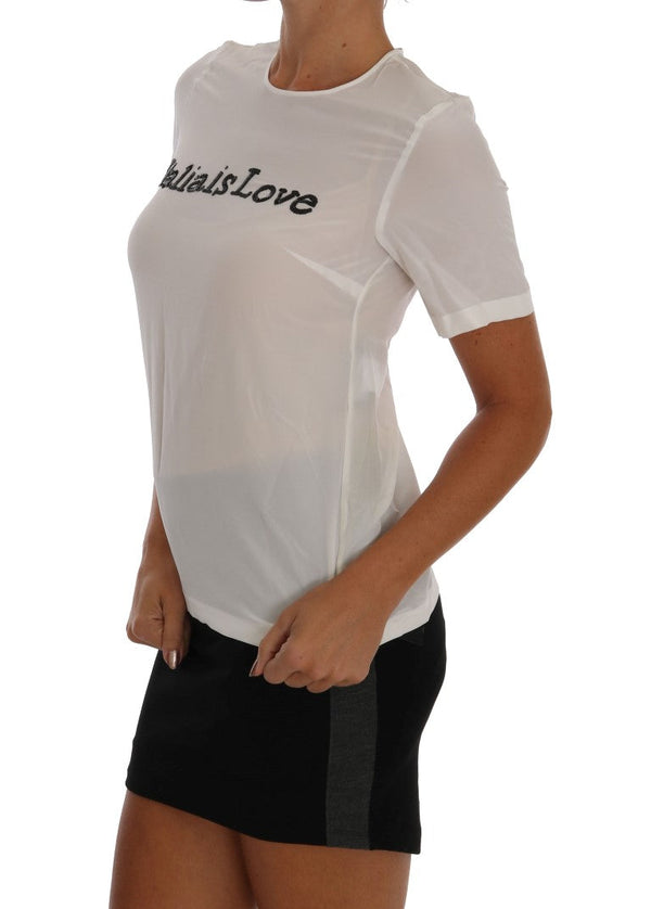 Dolce & Gabbana - White Silk ITALIA IS LOVE Blouse T-shirt