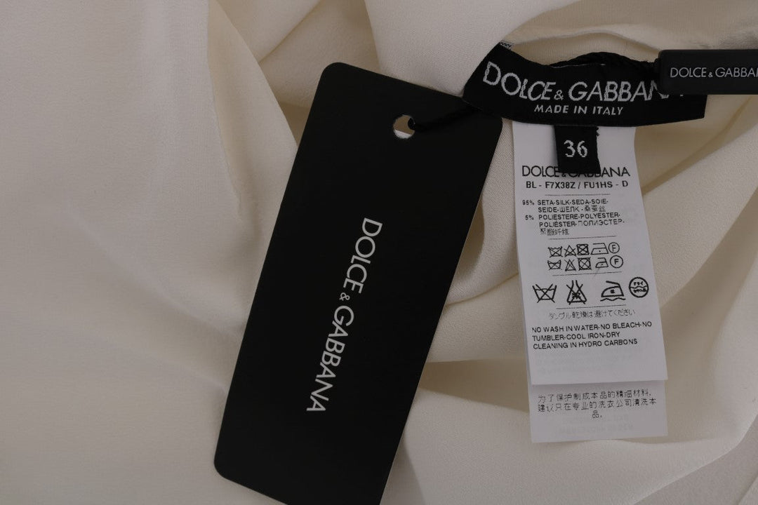 Dolce &amp; Gabbana - White Silk ITALIA IS LOVE Blouse T-shirt