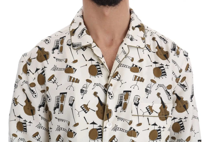 Dolce &amp; Gabbana White Silk Jazz Motive Print Shirt