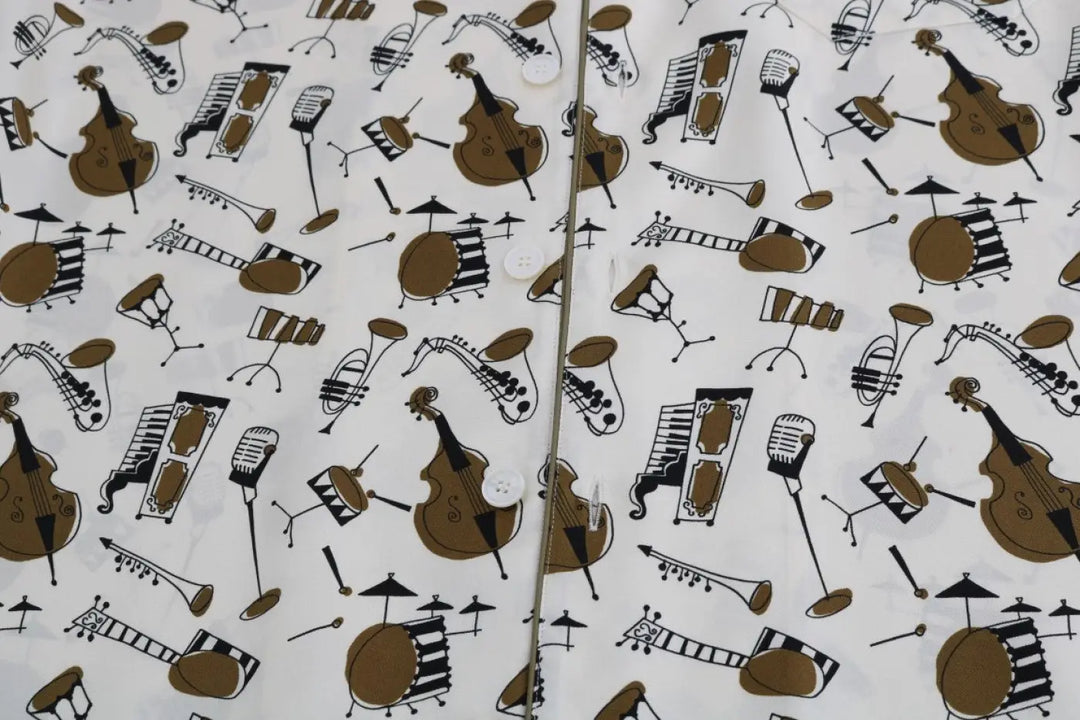 Dolce &amp; Gabbana White Silk Jazz Motive Print Shirt