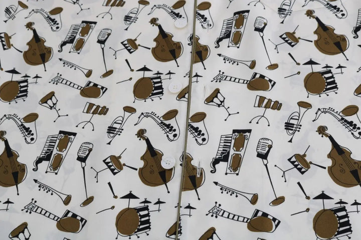 Dolce &amp; Gabbana White Silk Jazz Motive Print Shirt