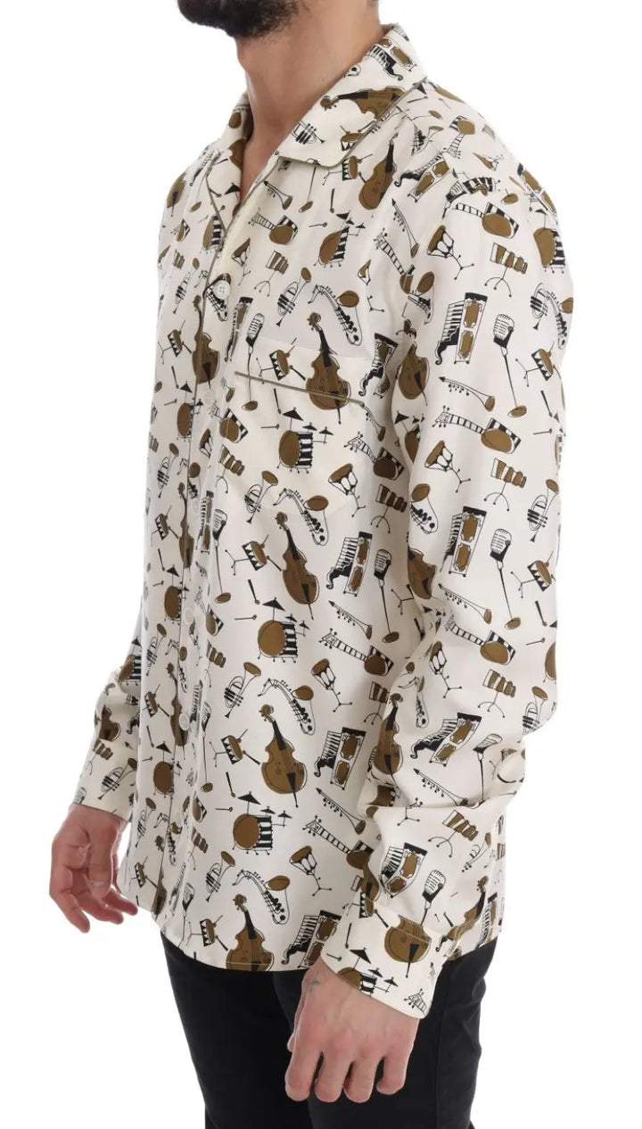Dolce &amp; Gabbana White Silk Jazz Motive Print Shirt