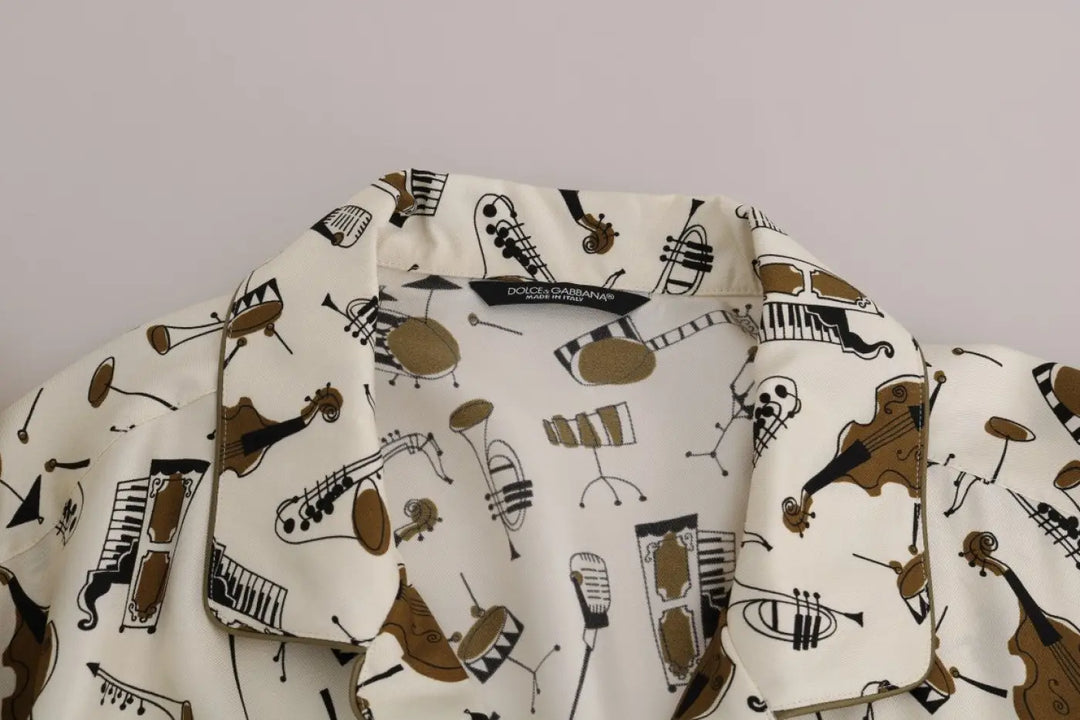 Dolce &amp; Gabbana White Silk Jazz Motive Print Shirt