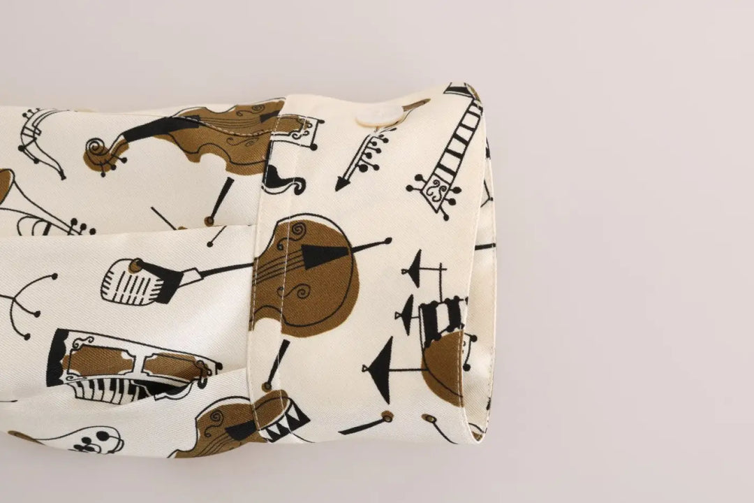 Dolce &amp; Gabbana White Silk Jazz Motive Print Shirt