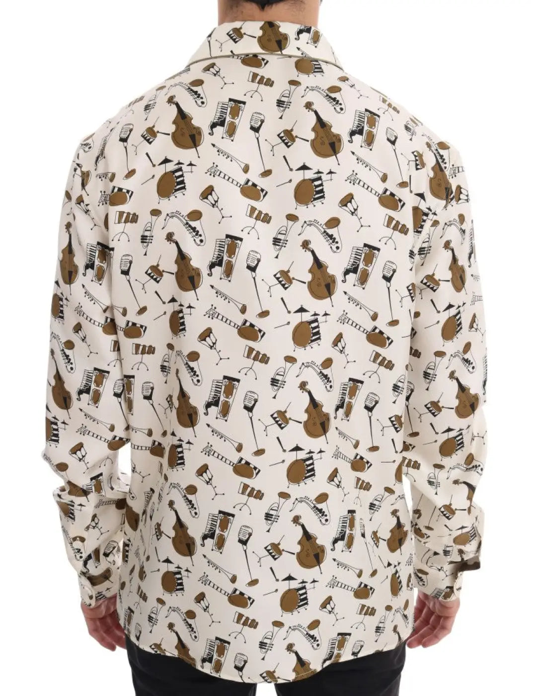 Dolce &amp; Gabbana White Silk JAZZ Motive Print Shirt