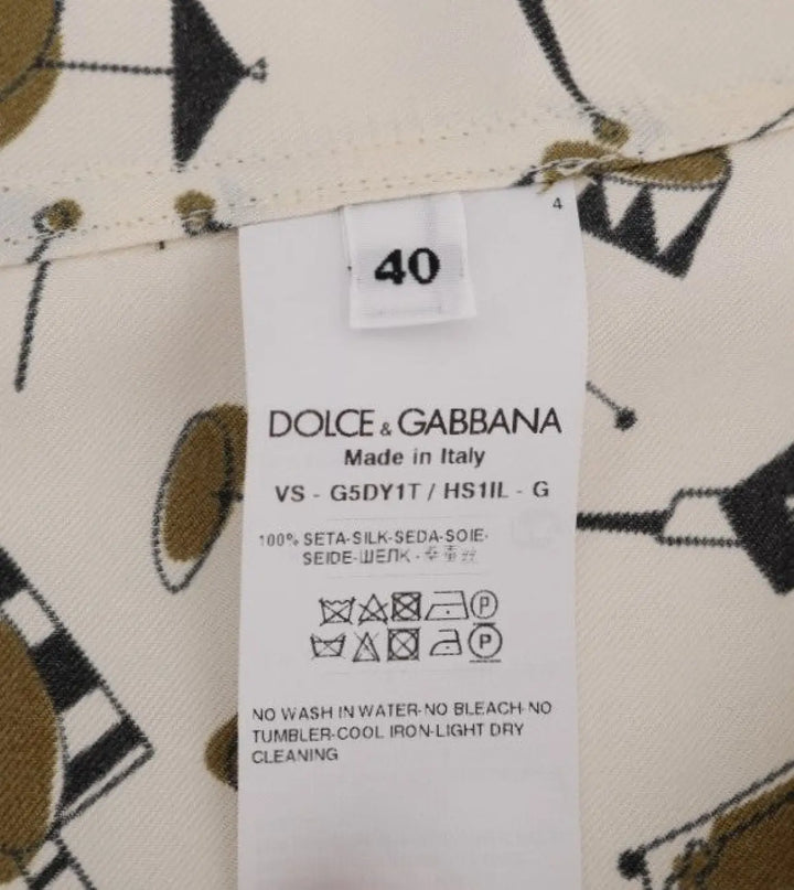 Dolce &amp; Gabbana White Silk JAZZ Motive Print Shirt