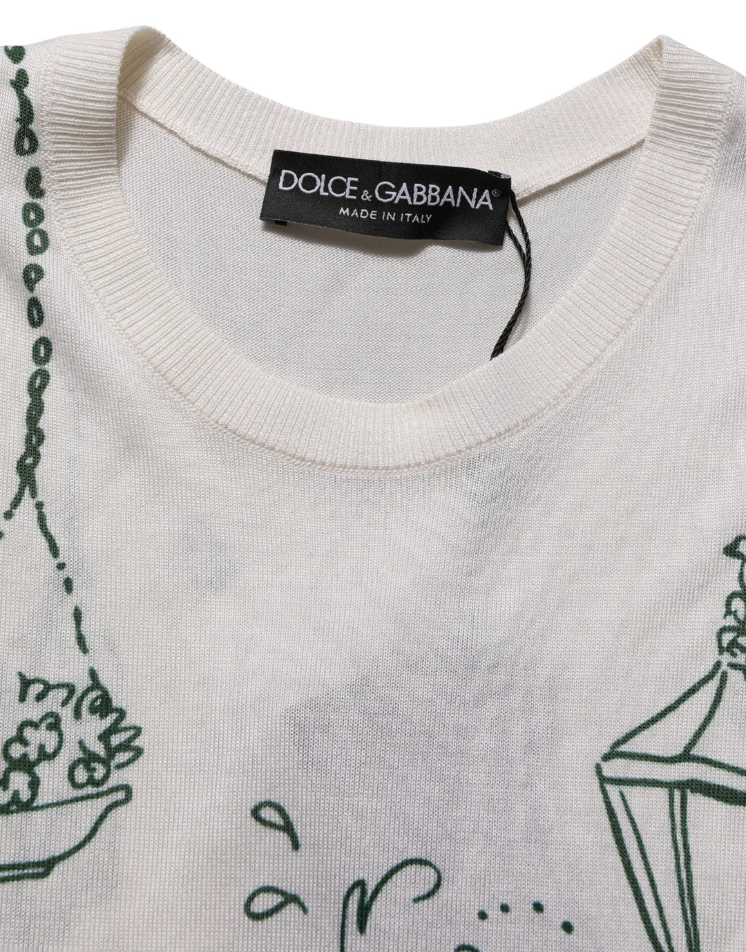 Dolce &amp; Gabbana - White Silk Knit Garden Fountain Print Tank Top