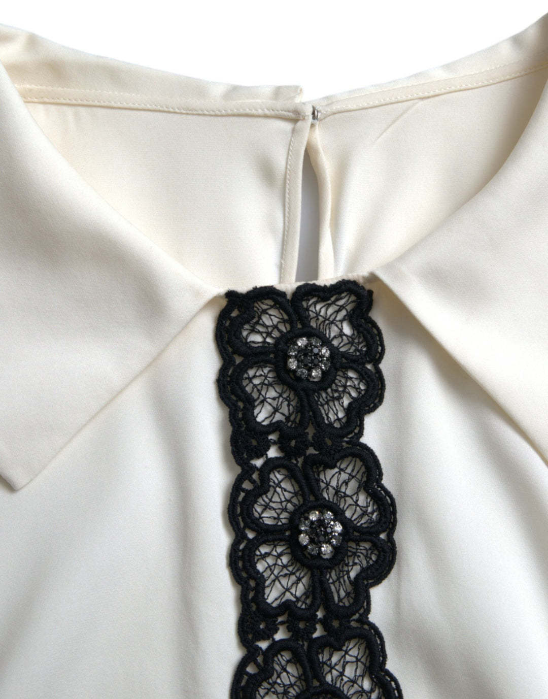 Dolce &amp; Gabbana - Off White Silk Lace Trim Short Sleeves Top