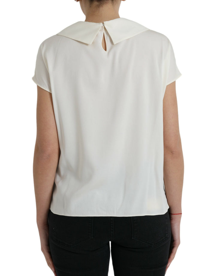 Dolce &amp; Gabbana - Off White Silk Lace Trim Short Sleeves Top