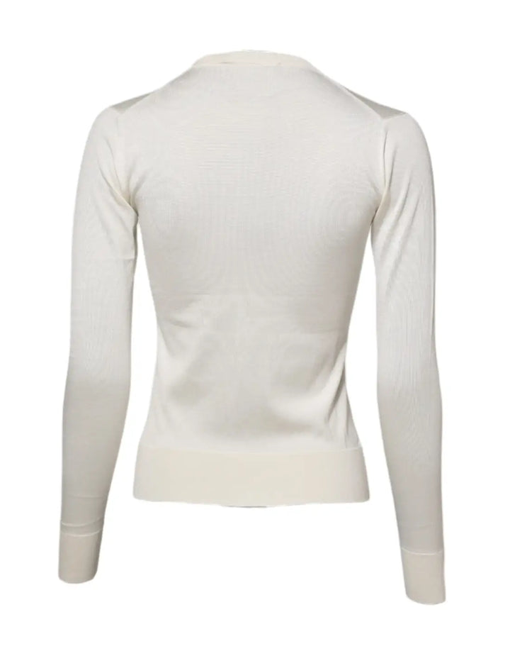 Dolce &amp; Gabbana White Silk Lily Embellished Cardigan Sweater