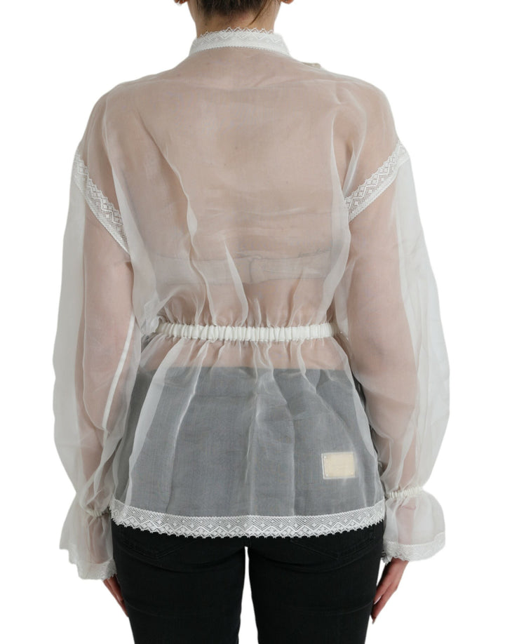 Dolce &amp; Gabbana - White Silk Long Sleeves Ascot Collar Top