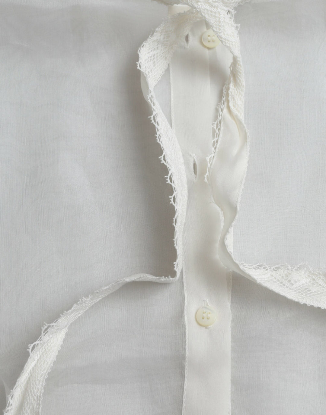 Dolce &amp; Gabbana - White Silk Long Sleeves Ascot Collar Top