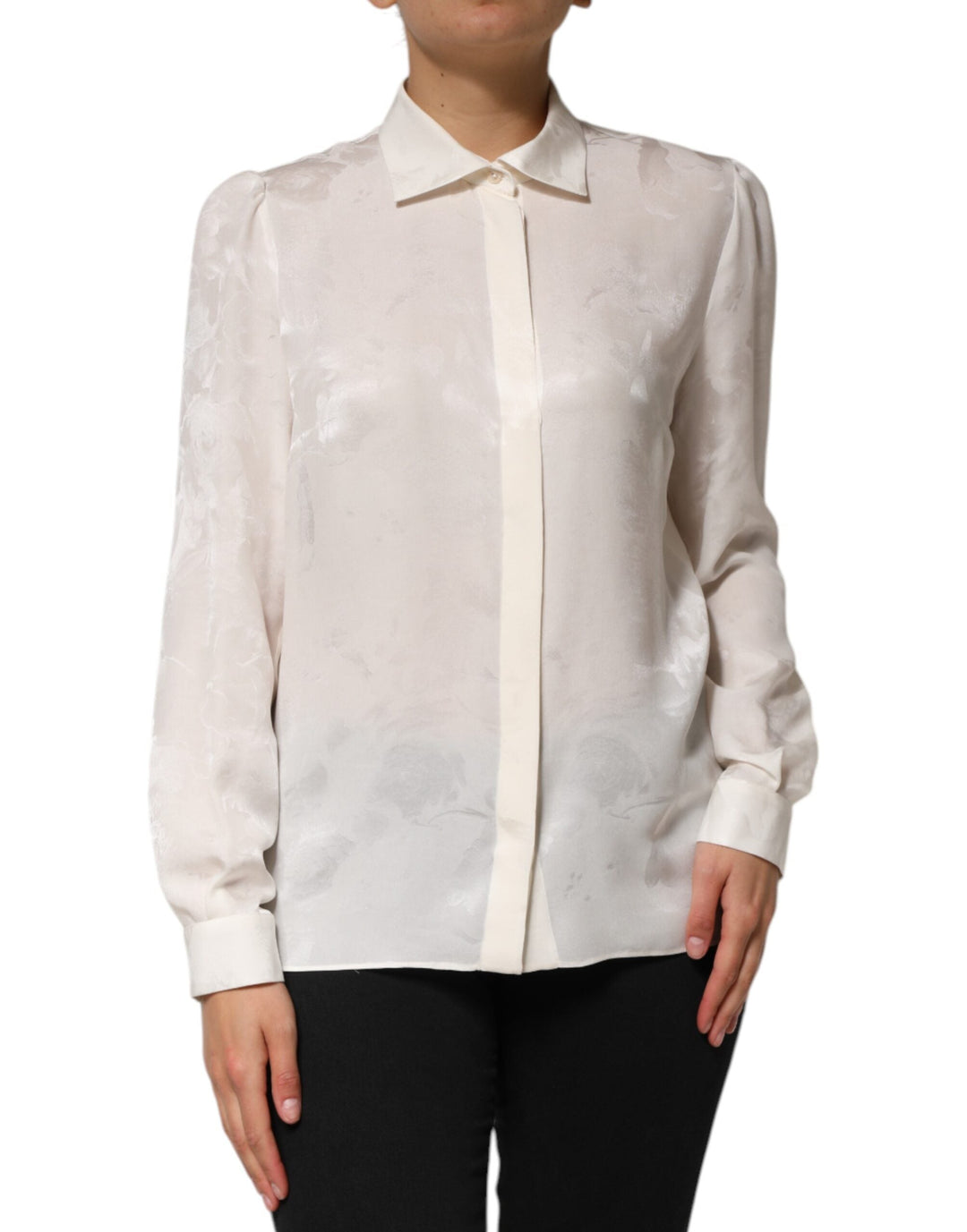 Dolce &amp; Gabbana Blouses - Women’s White Silk Long Sleeves Collared Shirt Top