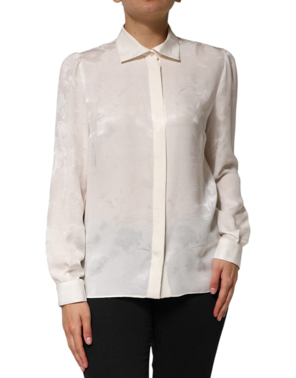 Dolce & Gabbana Blouses - Women’s White Silk Long Sleeves Collared Shirt Top