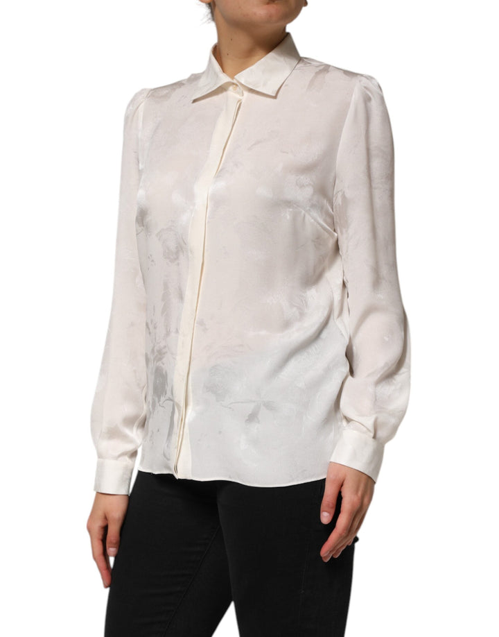 Dolce &amp; Gabbana Blouses - Women’s White Silk Long Sleeves Collared Shirt Top