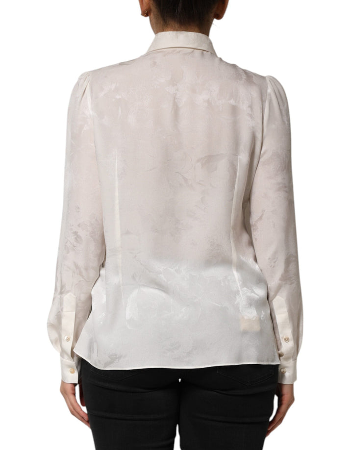 Dolce &amp; Gabbana Blouses - Women’s White Silk Long Sleeves Collared Shirt Top