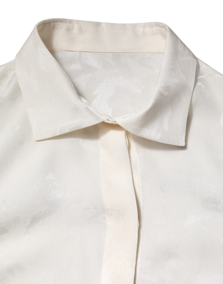 Dolce &amp; Gabbana Blouses - Women’s White Silk Long Sleeves Collared Shirt Top