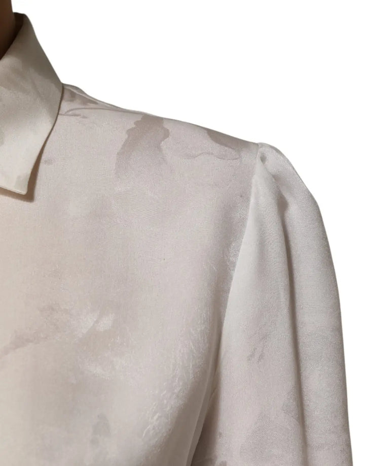 Dolce &amp; Gabbana White Silk Long Sleeves Collared Shirt Top