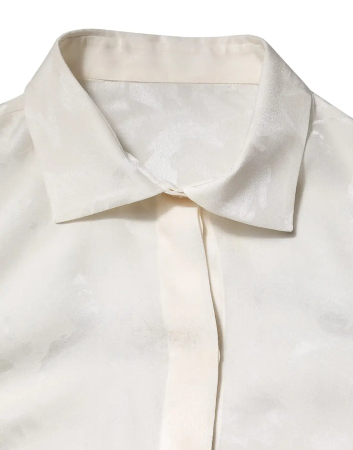 Dolce &amp; Gabbana White Silk Long Sleeves Collared Shirt Top