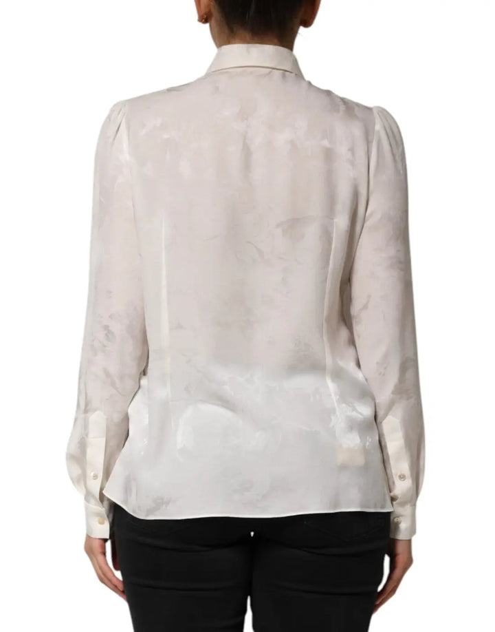 Dolce &amp; Gabbana White Silk Long Sleeves Collared Shirt Top