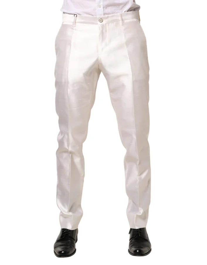 Dolce & Gabbana White Silk Satin Dress Formal Trouser Pants