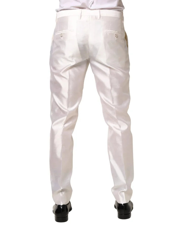 Dolce & Gabbana White Silk Satin Dress Formal Trouser Pants