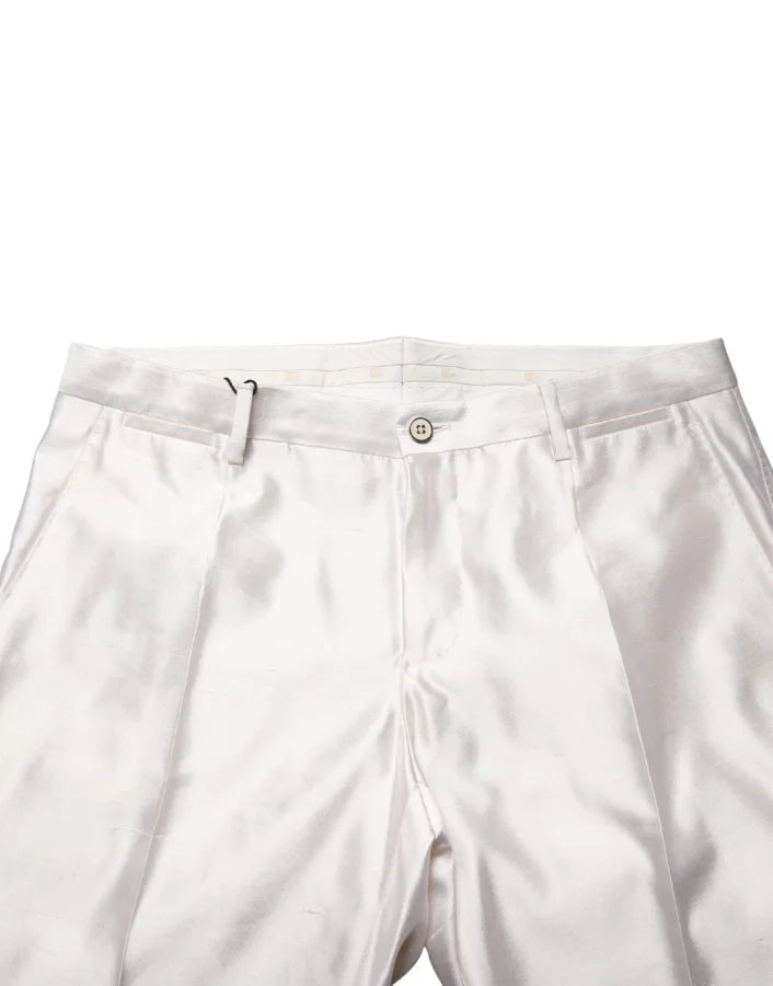 Dolce & Gabbana White Silk Satin Dress Formal Trouser Pants