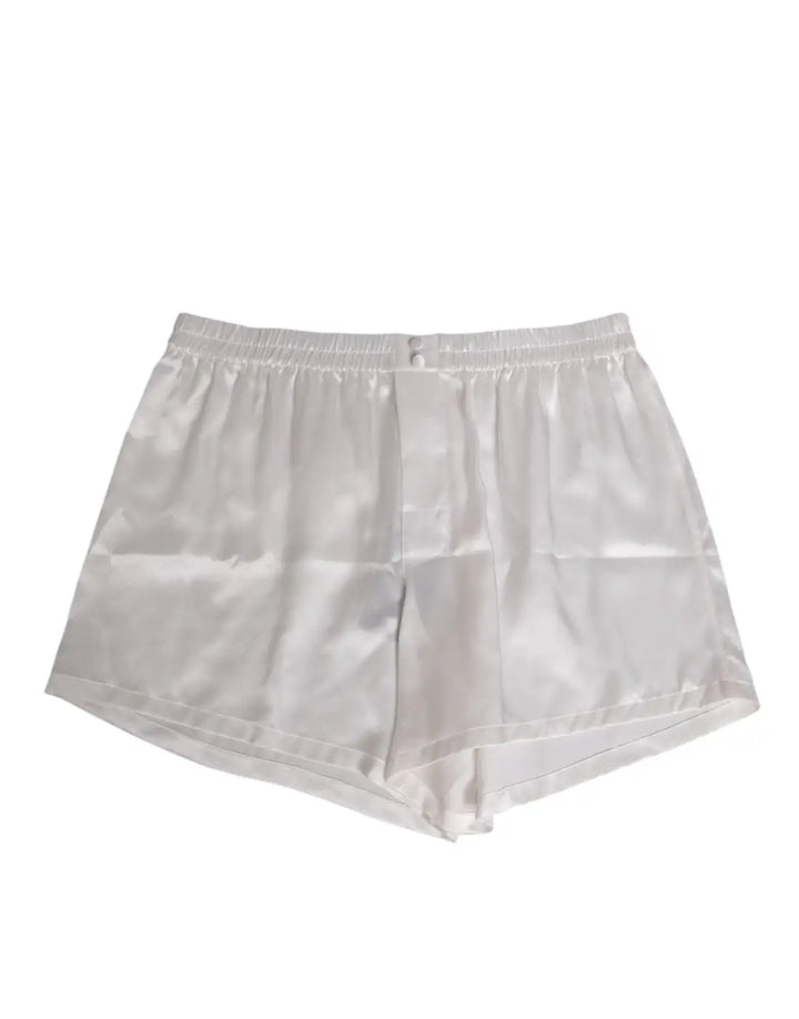 Dolce &amp; Gabbana White Silk Satin Elastic Men Boxer Short Swimwear