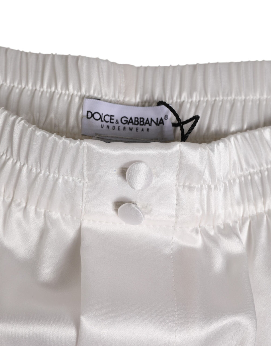 Dolce &amp; Gabbana White Silk Satin Elastic Men Boxer Short Swimwear