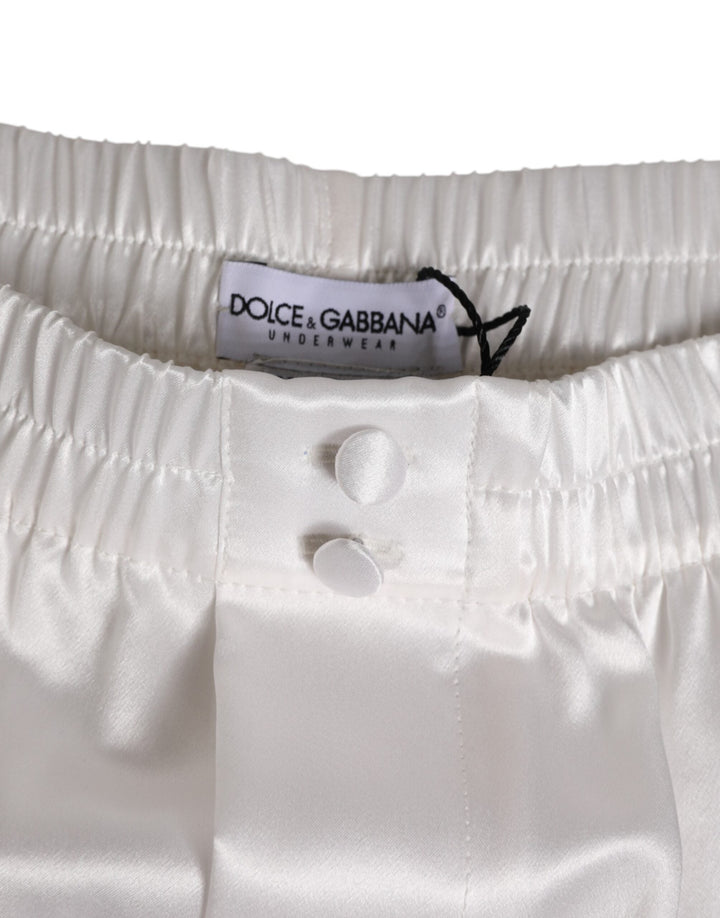 Dolce &amp; Gabbana White Silk Satin Elastic Men Boxer Short Swimwear