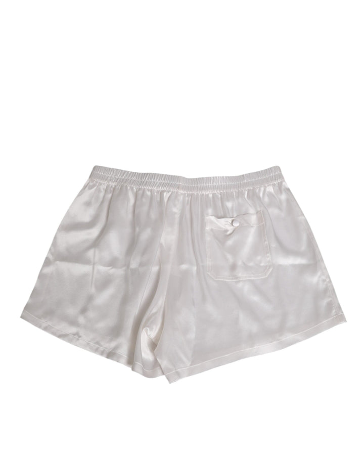 Dolce &amp; Gabbana White Silk Satin Elastic Men Boxer Short Swimwear