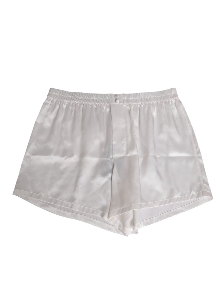 Dolce &amp; Gabbana White Silk Satin Elastic Men Boxer Short Swimwear