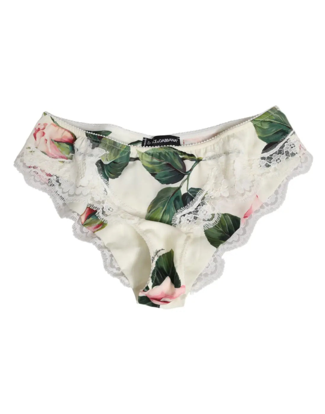 Dolce &amp; Gabbana White Silk Satin Floral Lace Trim Slip Underwear