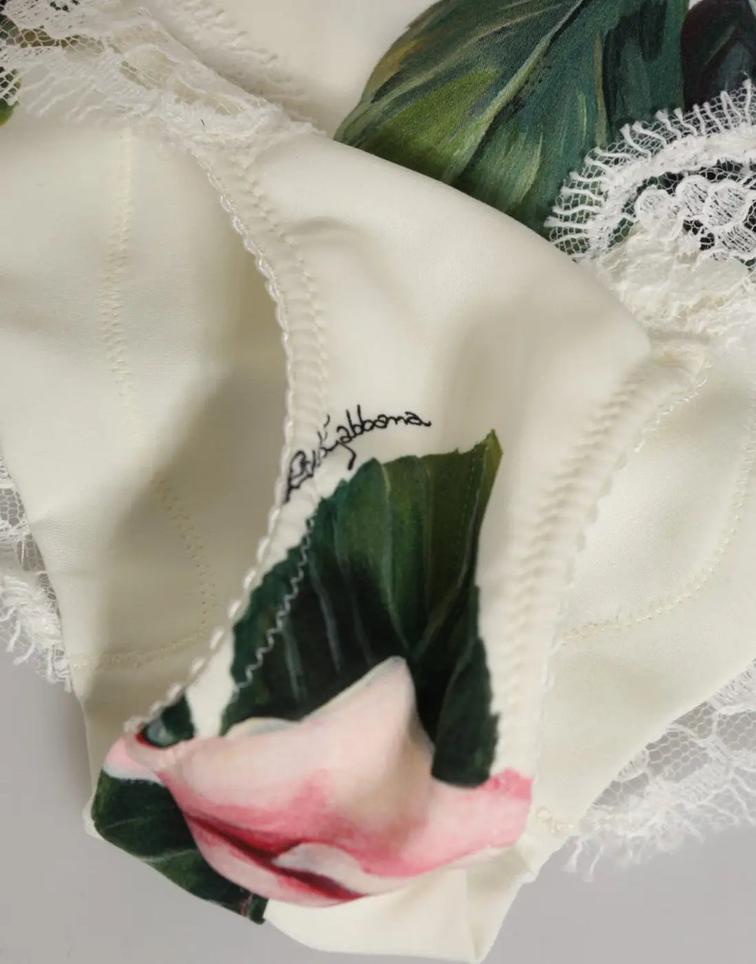 Dolce &amp; Gabbana White Silk Satin Floral Lace Trim Slip Underwear