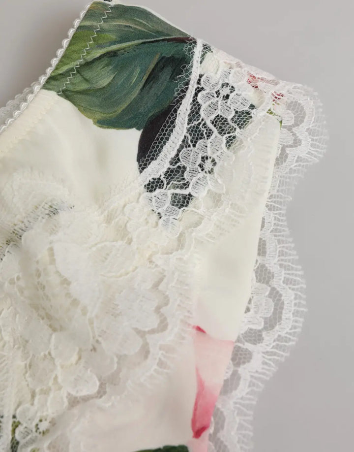 Dolce &amp; Gabbana White Silk Satin Floral Lace Trim Slip Underwear
