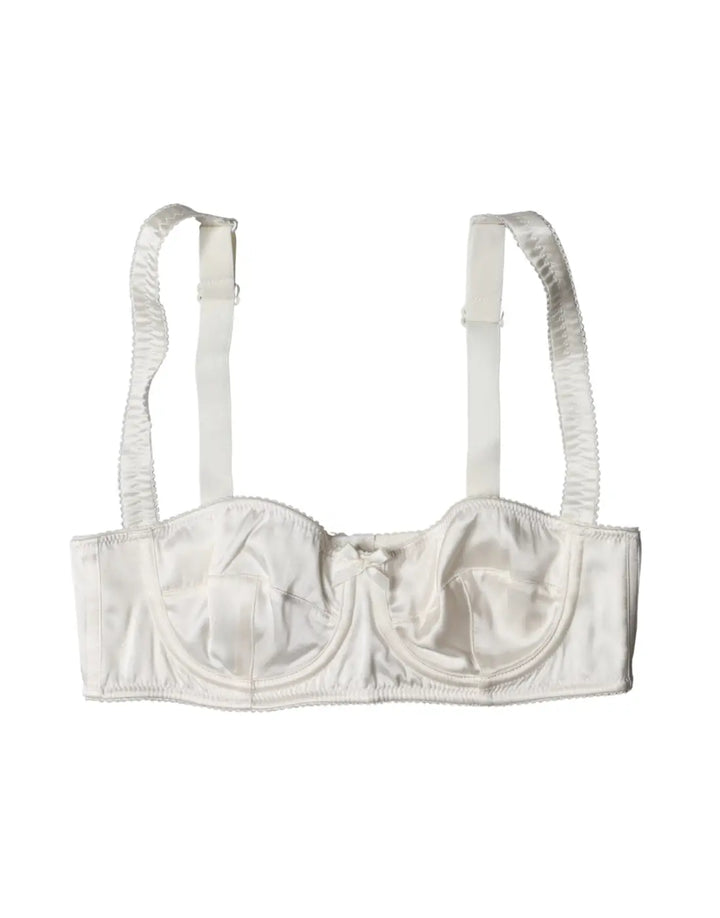 Dolce &amp; Gabbana White Silk Satin Underwire Bra Semi Pad Underwear