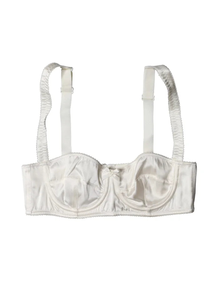 Dolce & Gabbana White Silk Satin Underwire Bra Semi Pad Underwear