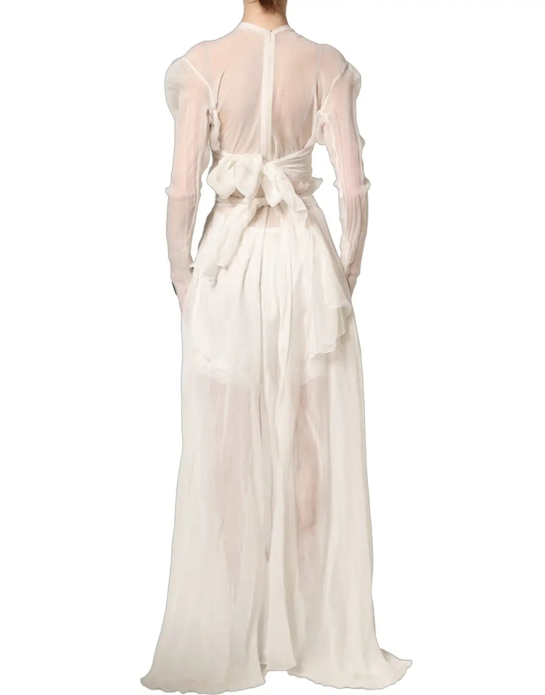Dolce &amp; Gabbana White Silk Sheer Draped Long Gown Dress